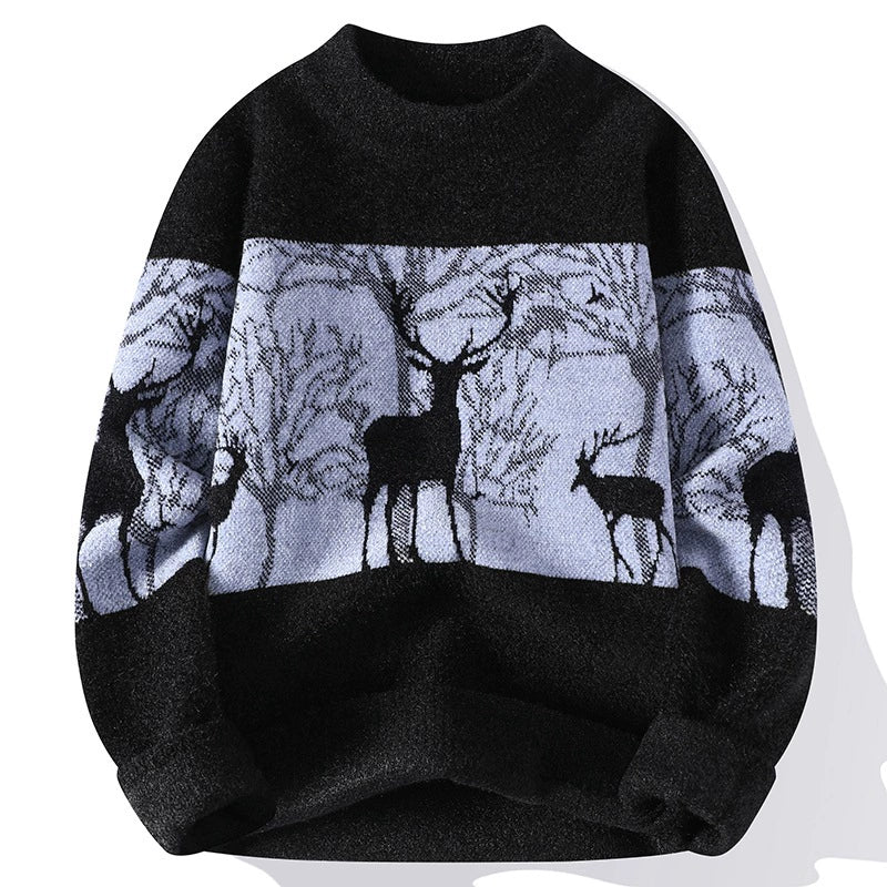 VogeLuxe | Men’s Deer Jacquard Knit Sweater 2