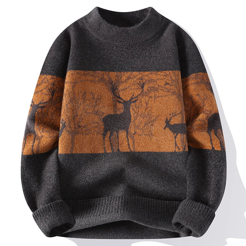 VogeLuxe | Men’s Deer Jacquard Knit Sweater 3