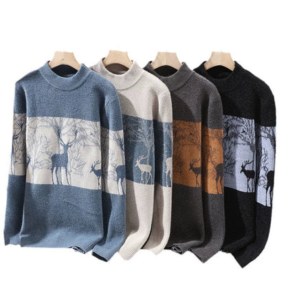 VogeLuxe | Men’s Deer Jacquard Knit Sweater 4