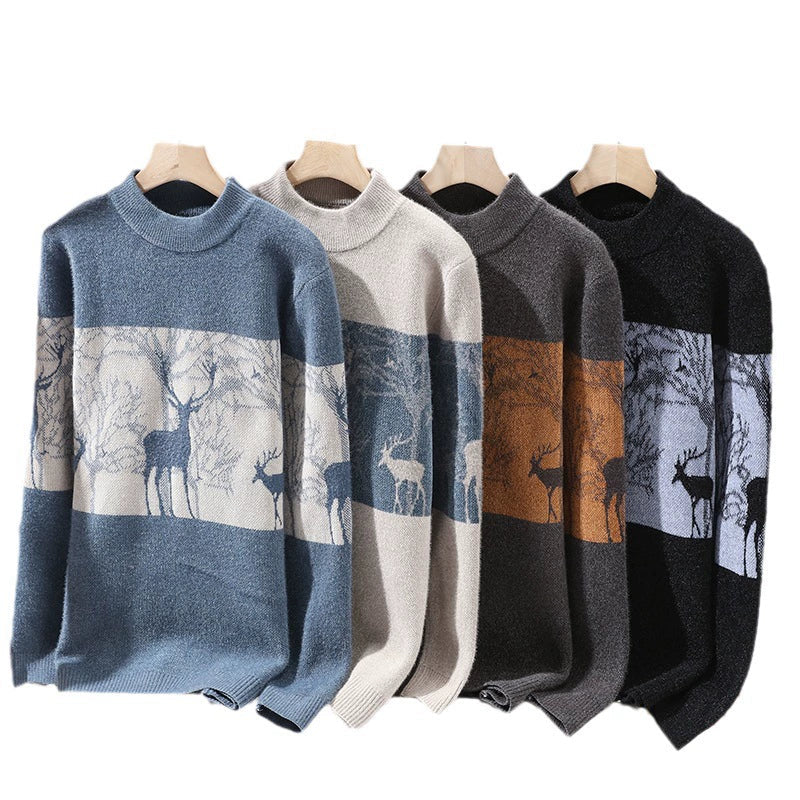 VogeLuxe | Men’s Deer Jacquard Knit Sweater 4