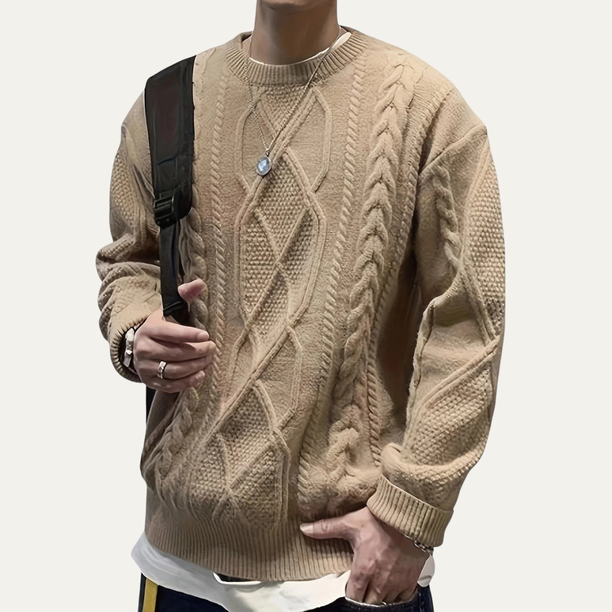 VogeLuxe | Men’s Diamond Cable-Knit Sweater 1