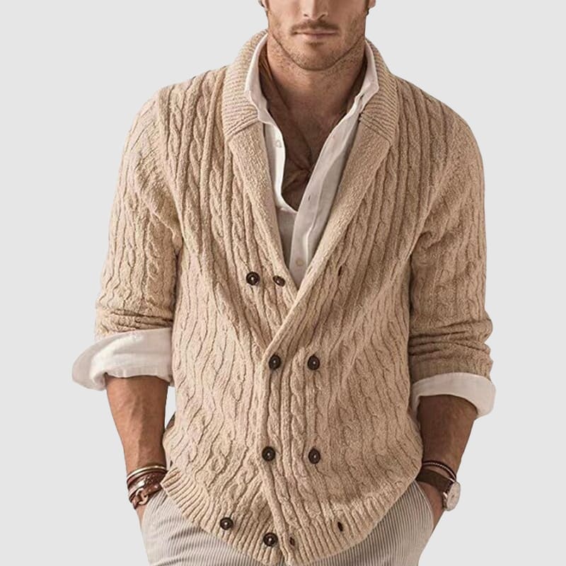 VogeLuxe | Men’s Double-Breasted Cable Knit Cardigan 1