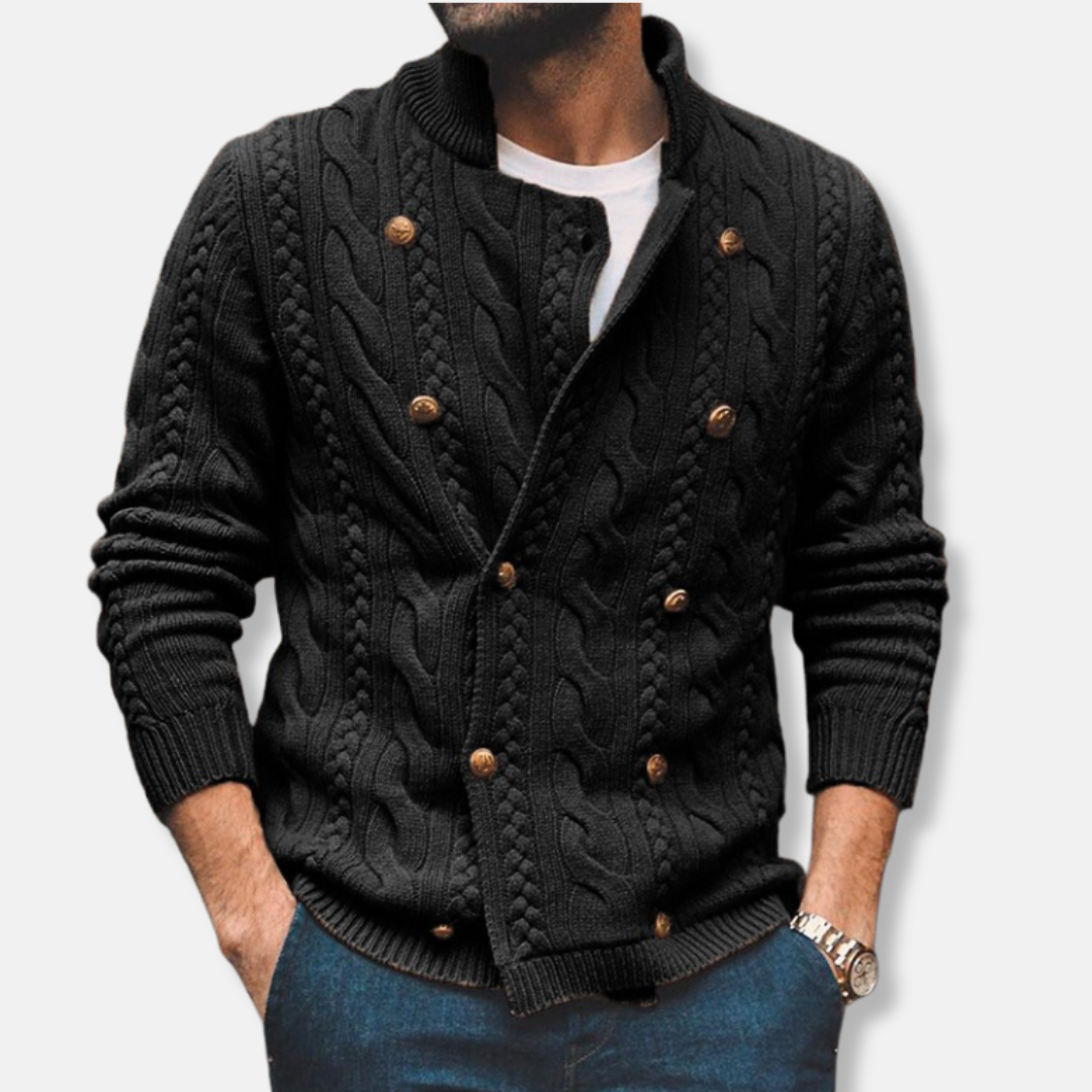 VogeLuxe | Men’s Double-Breasted High Collar Cardigan 0