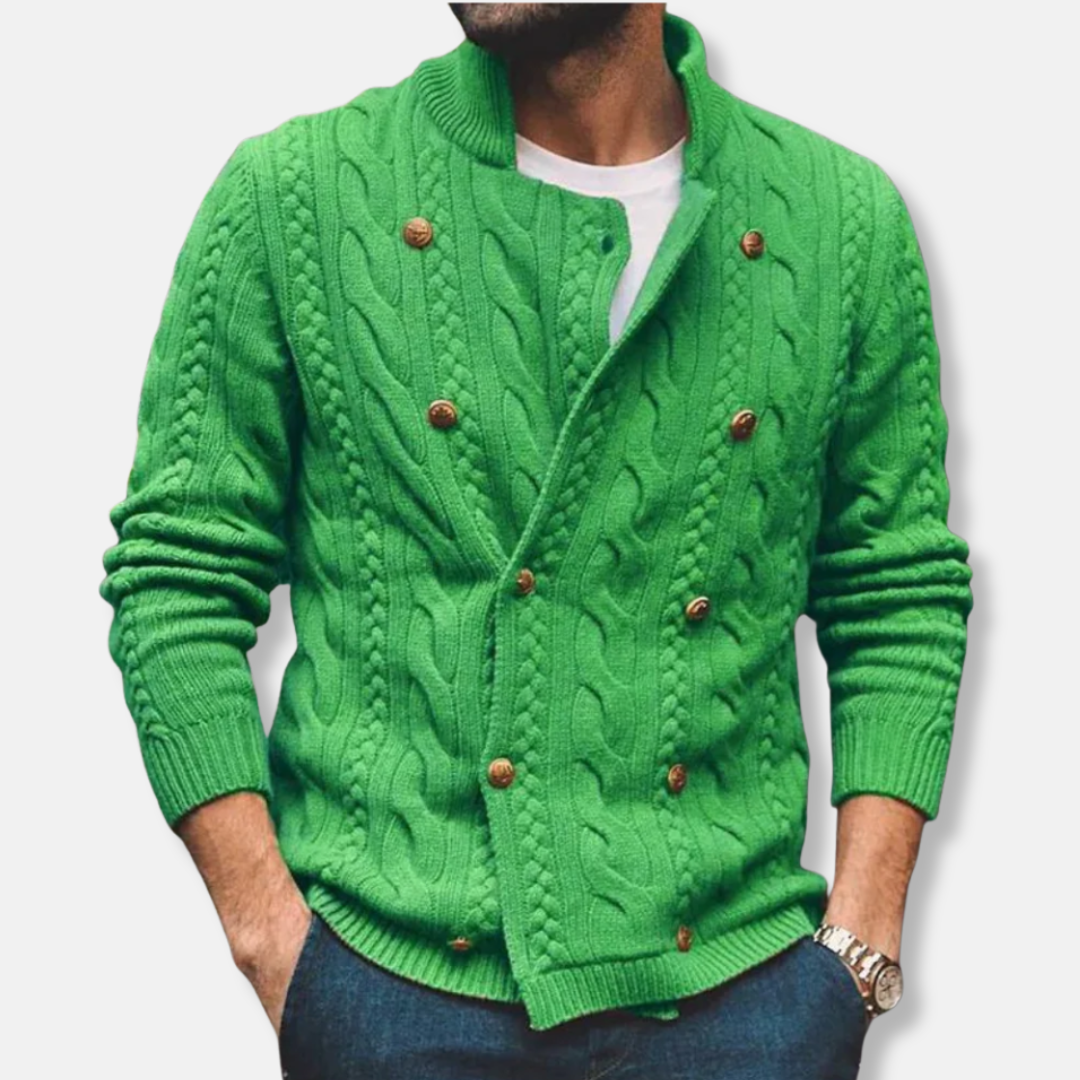 VogeLuxe | Men’s Double-Breasted High Collar Cardigan 1