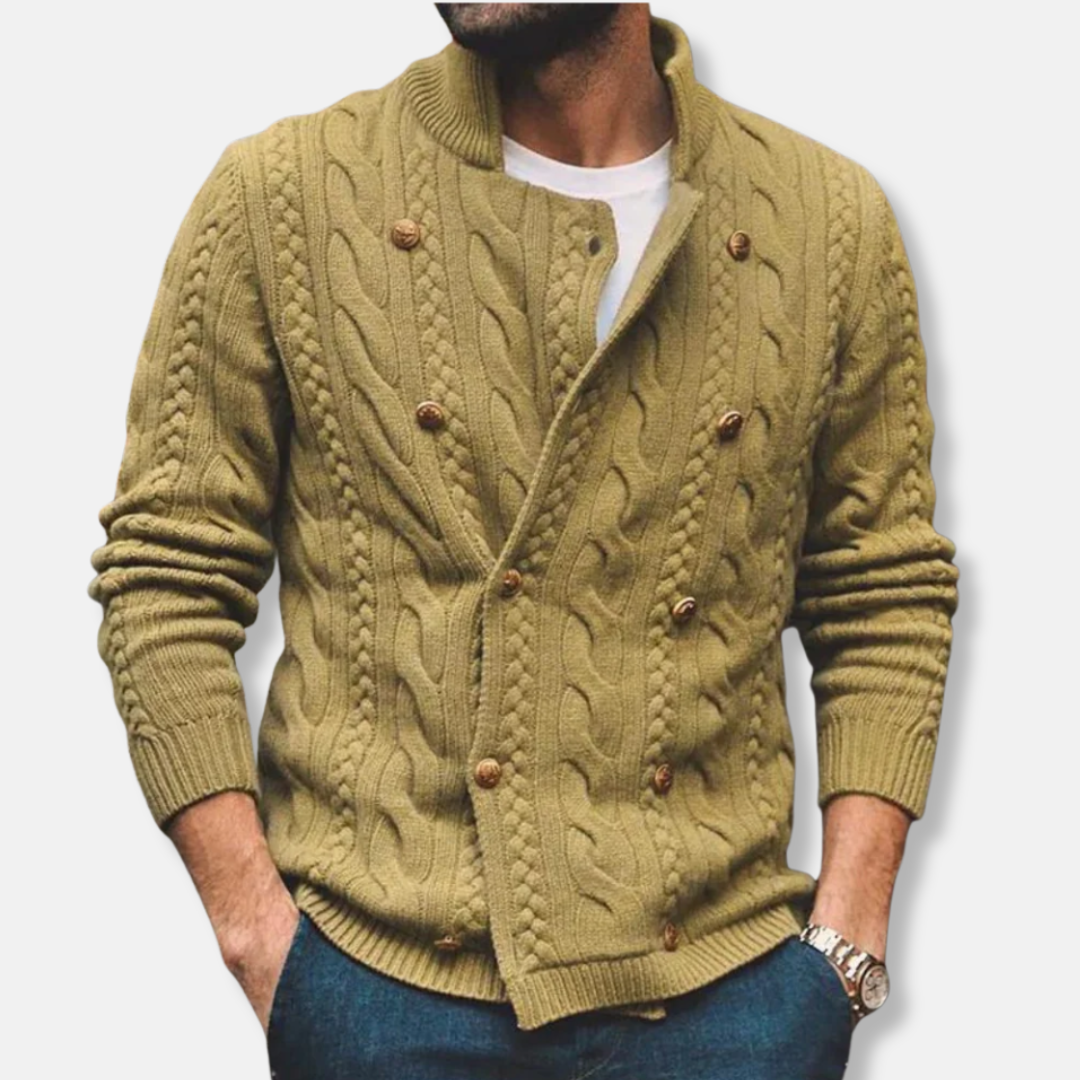 VogeLuxe | Men’s Double-Breasted High Collar Cardigan 2