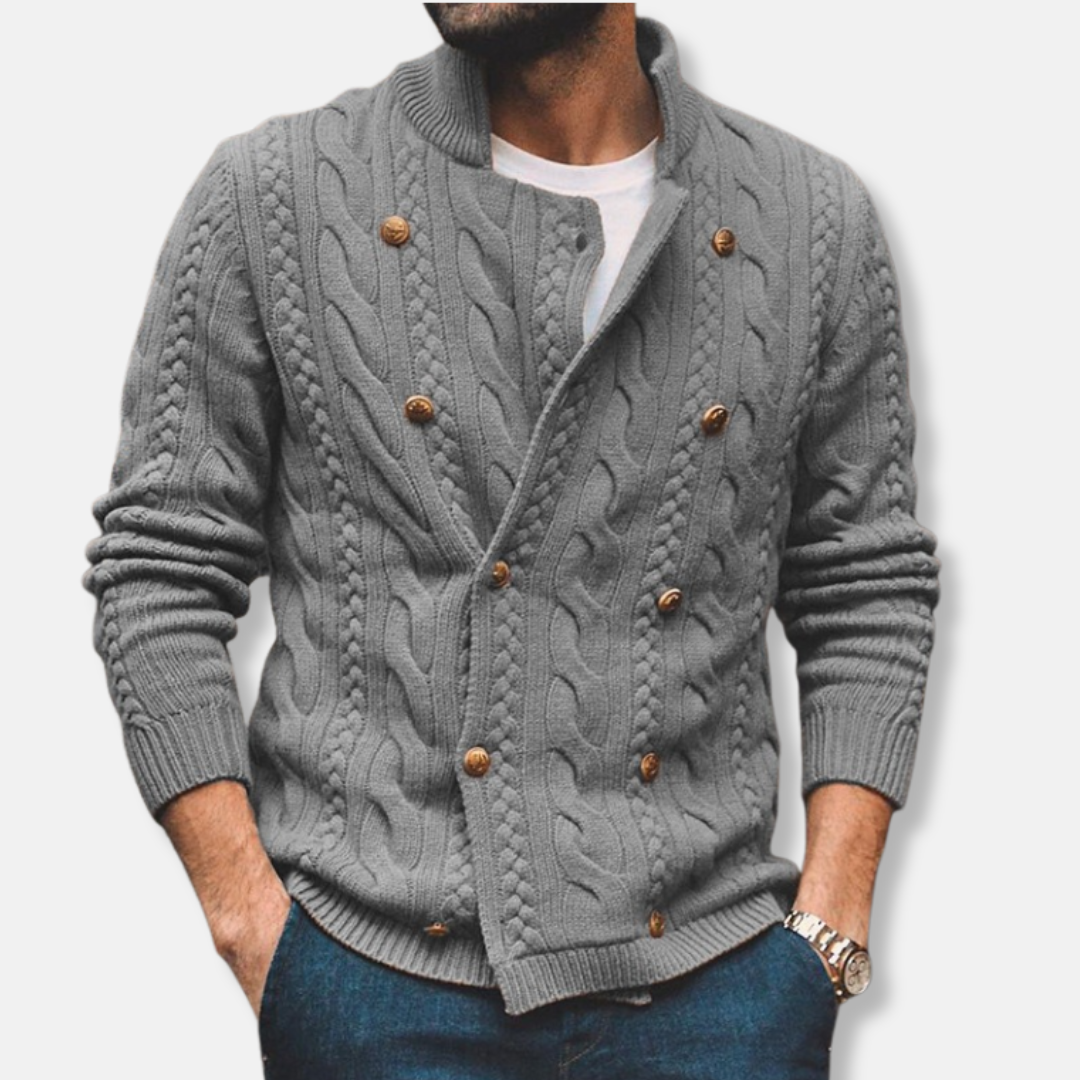 VogeLuxe | Men’s Double-Breasted High Collar Cardigan 3