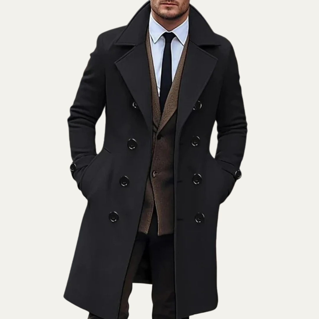 VogeLuxe | Men's Double-Breasted Mid-Length Peacoat 0