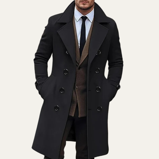 VogeLuxe | Men's Double-Breasted Mid-Length Peacoat 0