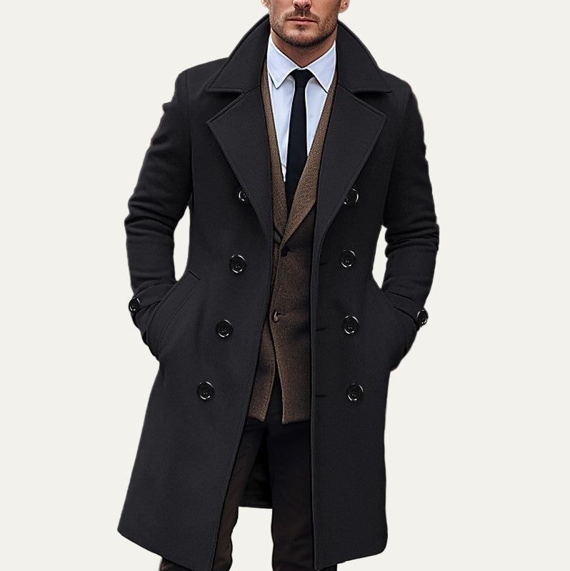 VogeLuxe | Men’s Double-Breasted Wool-Blend Long Overcoat 0