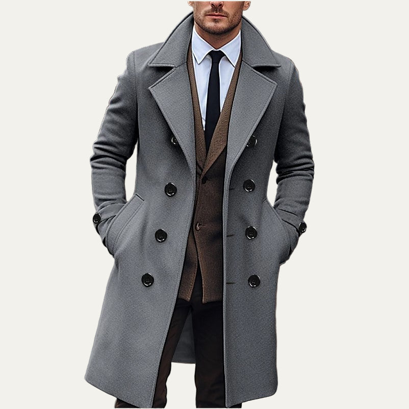 VogeLuxe | Men’s Double-Breasted Wool-Blend Long Overcoat 1