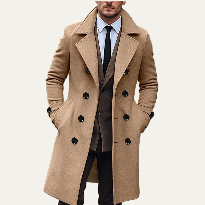 VogeLuxe | Men’s Double-Breasted Wool-Blend Long Overcoat 2