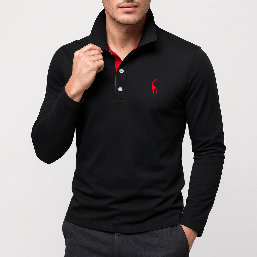 VogeLuxe | Men’s Embroidered Long Sleeve Polo Shirt 6