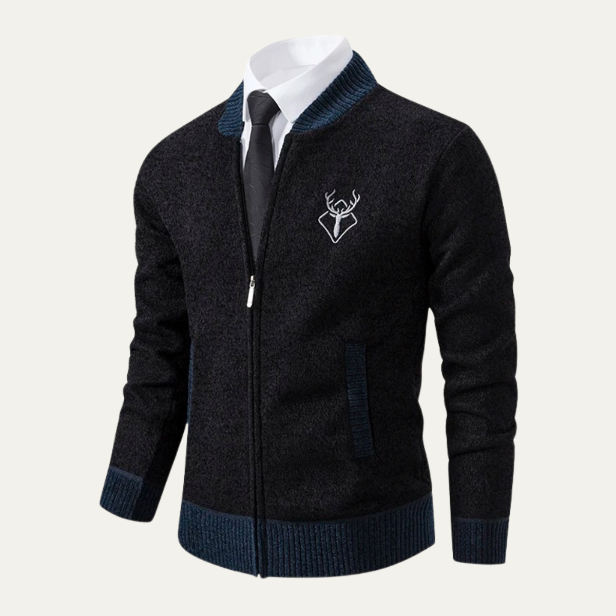 VogeLuxe | Men’s Embroidered Zip-Up Sweater 2