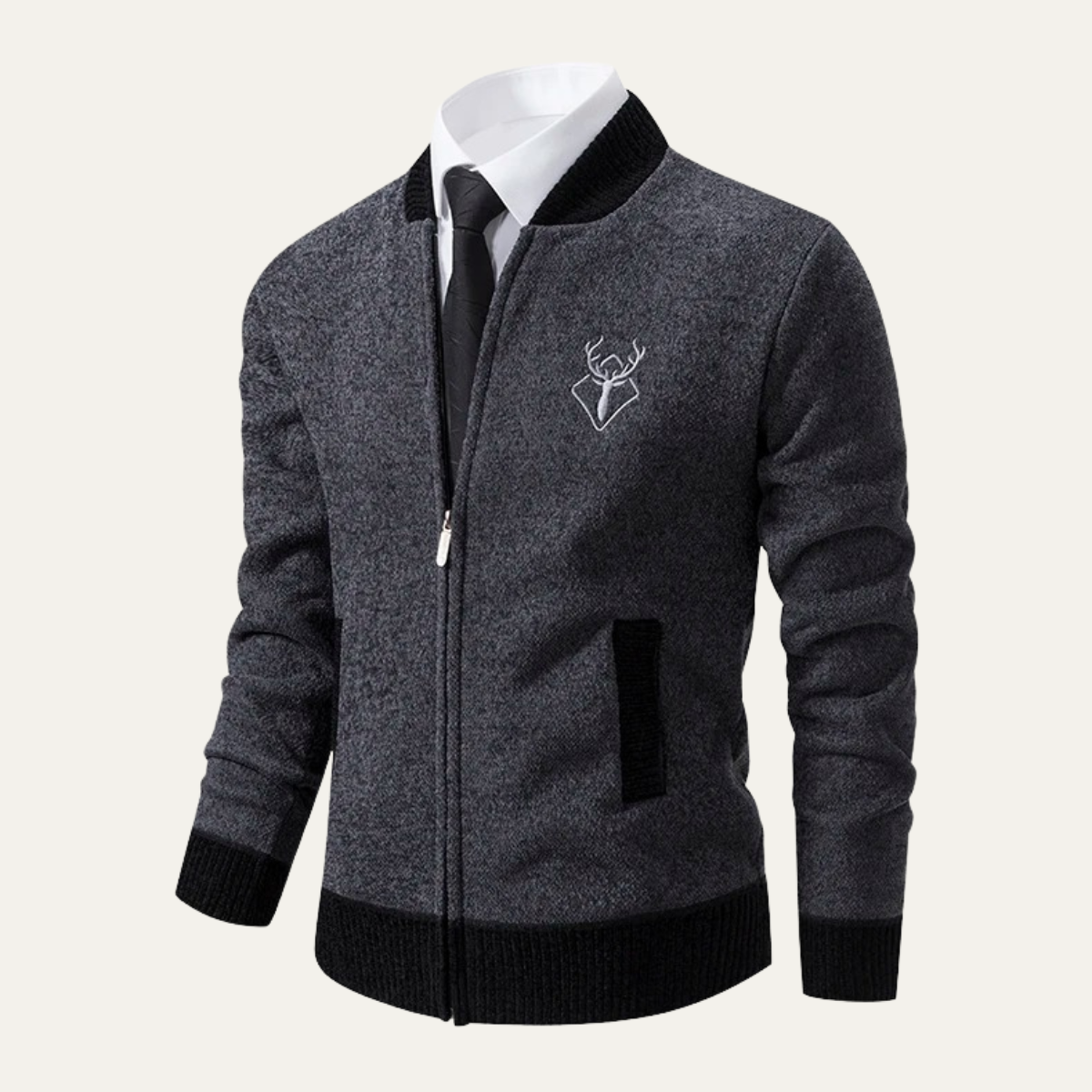 VogeLuxe | Men’s Embroidered Zip-Up Sweater 3