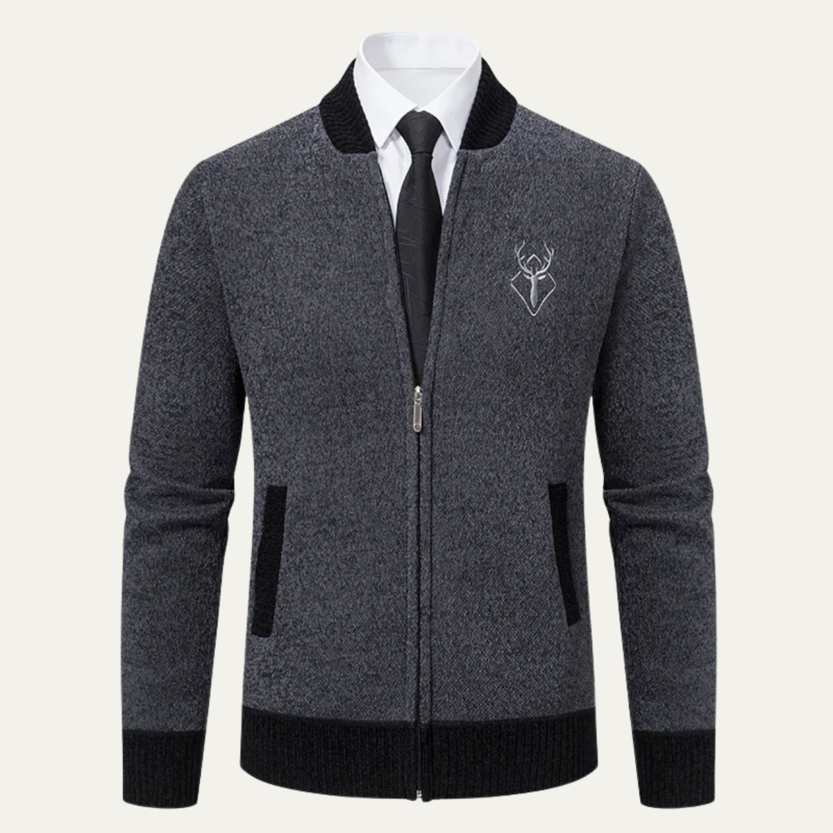 VogeLuxe | Men’s Embroidered Zip-Up Sweater 8
