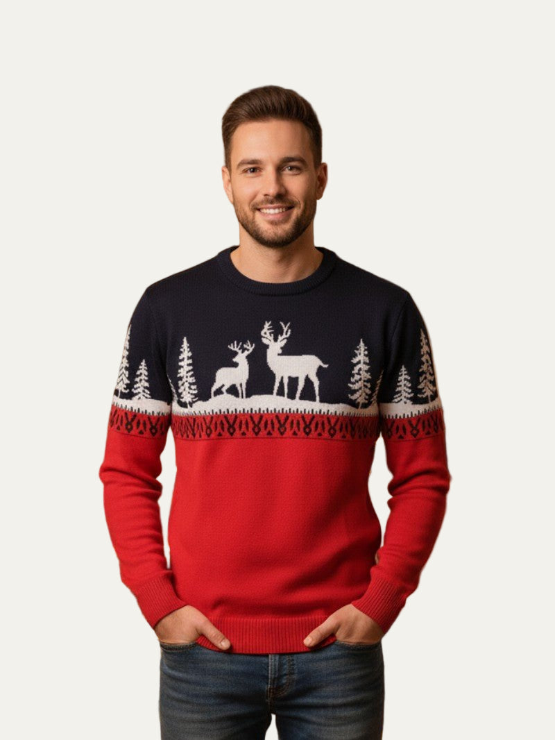 VogeLuxe | Men’s Fair Isle Reindeer Color-Block Sweater 0