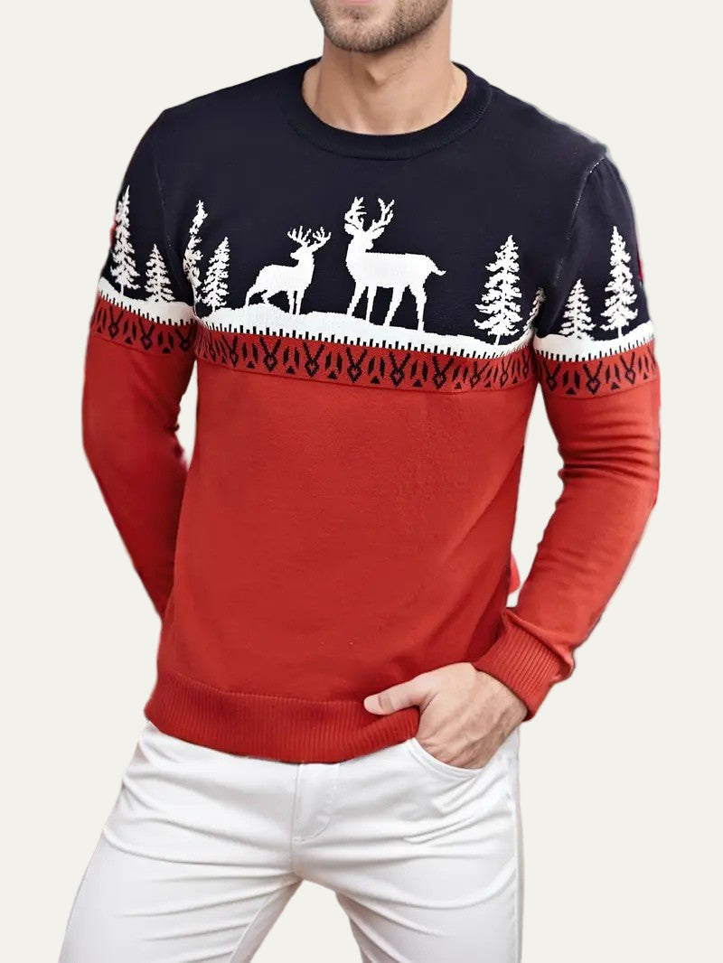 VogeLuxe | Men’s Fair Isle Reindeer Color-Block Sweater 1