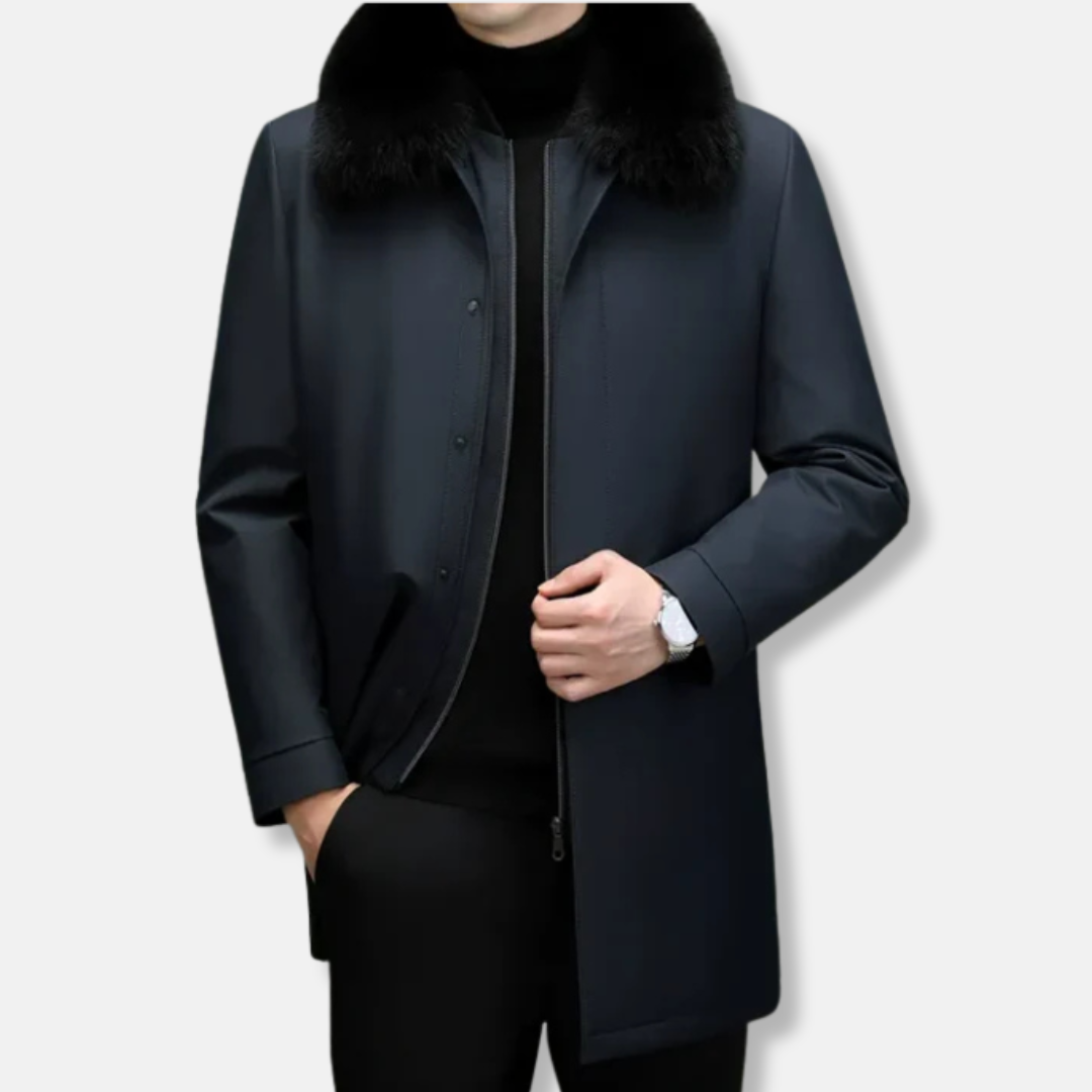 VogeLuxe | Men’s Faux Fur Trimmed Zip Car Coat 0