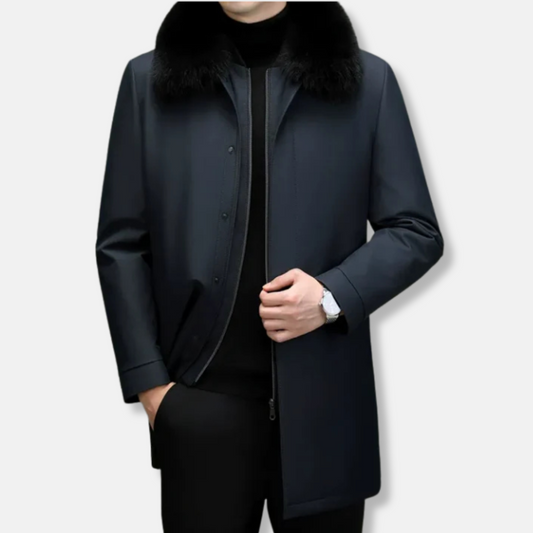 VogeLuxe | Men’s Faux Fur Trimmed Zip Car Coat 0