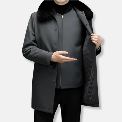 VogeLuxe | Men’s Faux Fur Trimmed Zip Car Coat 1