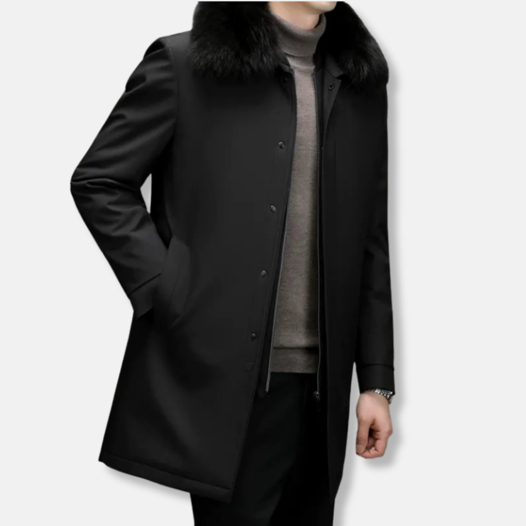 VogeLuxe | Men’s Faux Fur Trimmed Zip Car Coat 2