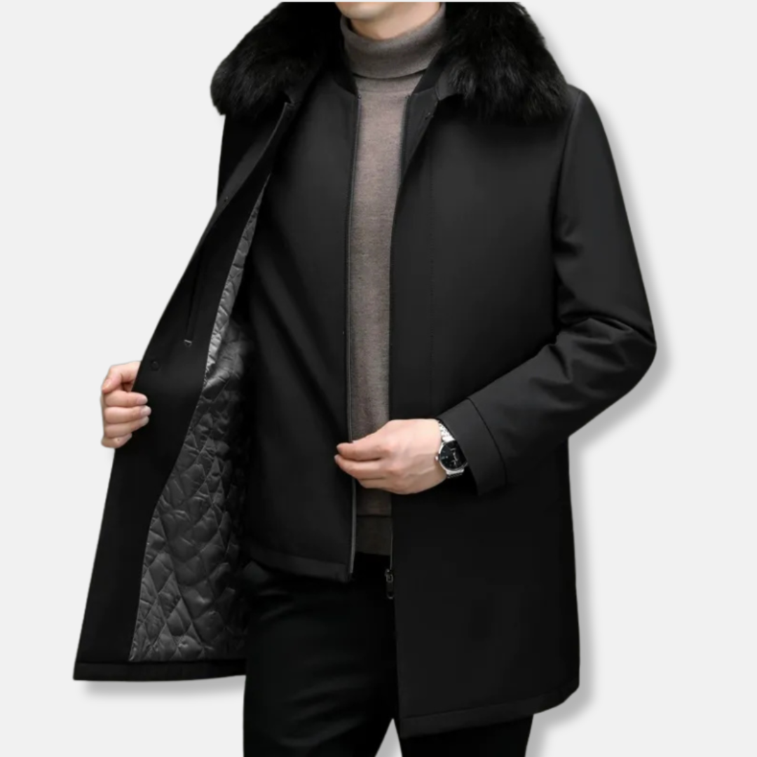 VogeLuxe | Men’s Faux Fur Trimmed Zip Car Coat 3