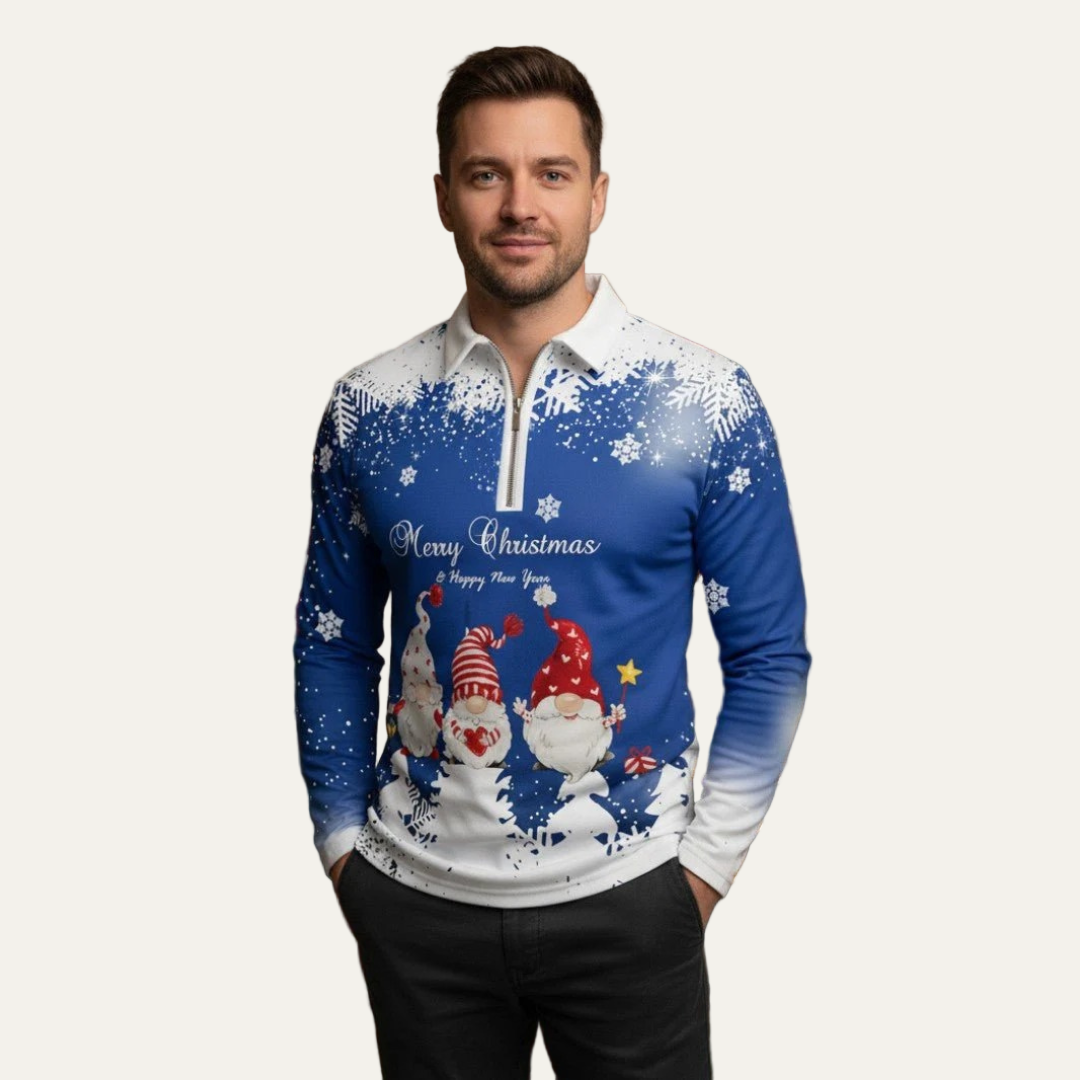 VogeLuxe | Men’s Festive Gnome Quarter-Zip Christmas Polo 0