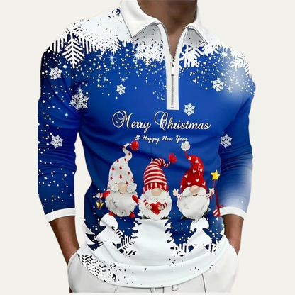 VogeLuxe | Men’s Festive Gnome Quarter-Zip Christmas Polo 1