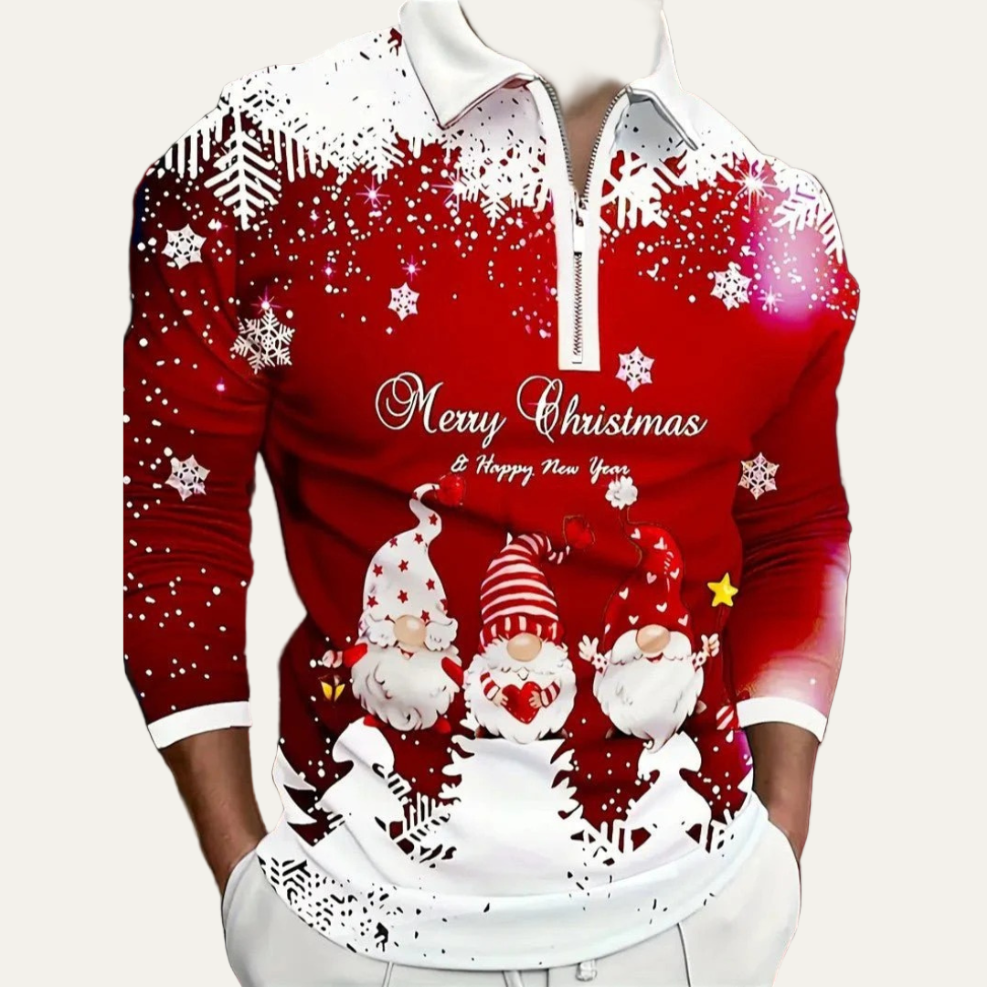 VogeLuxe | Men’s Festive Gnome Quarter-Zip Christmas Polo 2