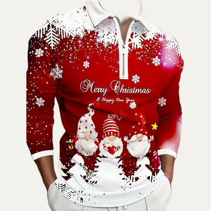 VogeLuxe | Men’s Festive Gnome Quarter-Zip Christmas Polo 2