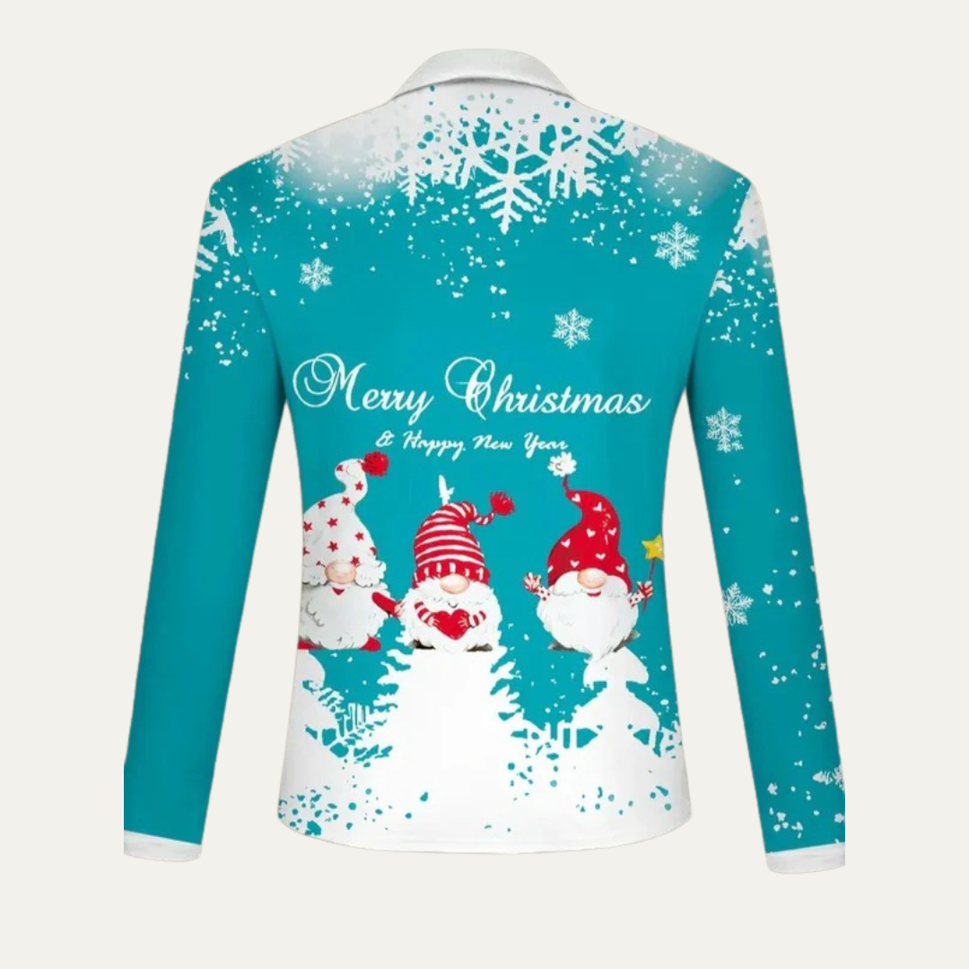 VogeLuxe | Men’s Festive Gnome Quarter-Zip Christmas Polo 7