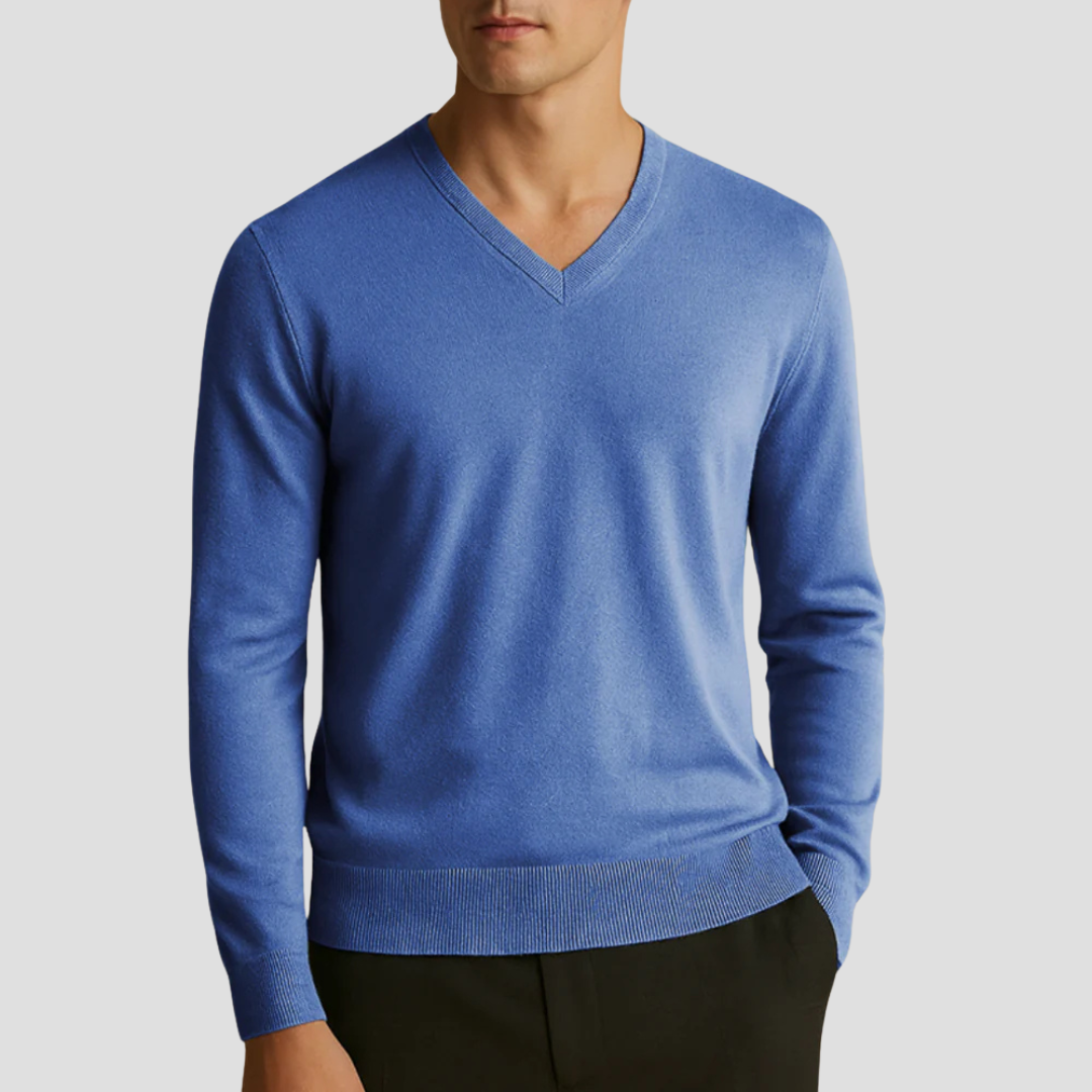 VogeLuxe | Men’s Fine-Knit V-Neck Pullover 7