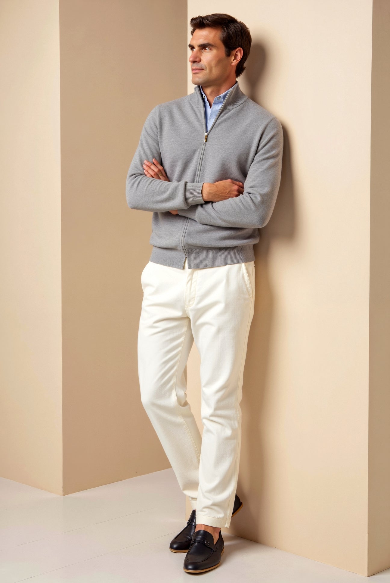 VogeLuxe | Men’s Fine-Knit Zip-Up Cardigan 1