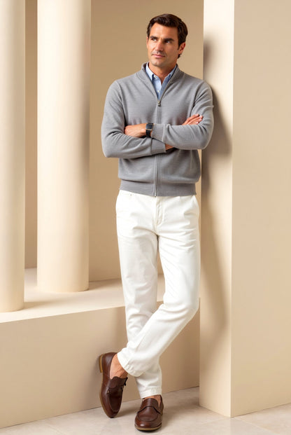 VogeLuxe | Men’s Fine-Knit Zip-Up Cardigan 3