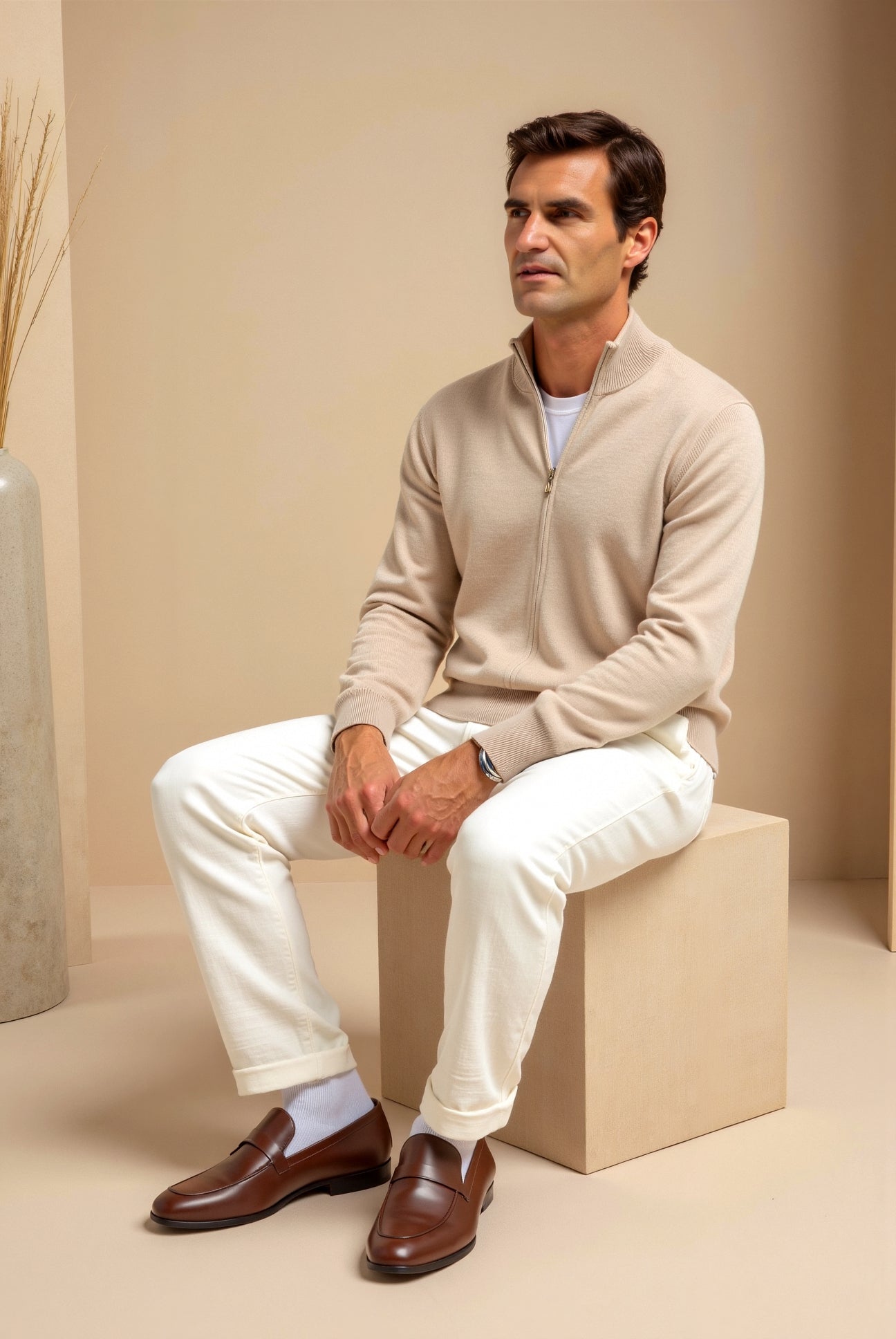 VogeLuxe | Men’s Fine-Knit Zip-Up Cardigan 4