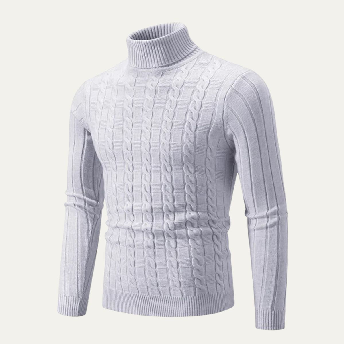 VogeLuxe | Men’s Fitted Cable Knit Turtleneck 4