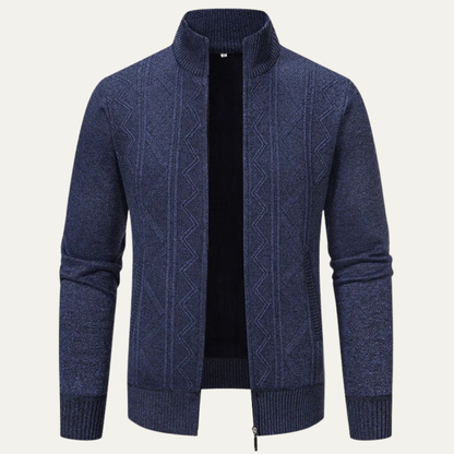 VogeLuxe | Men’s Full-Zip Diamond Knit Sweater Jacket 0