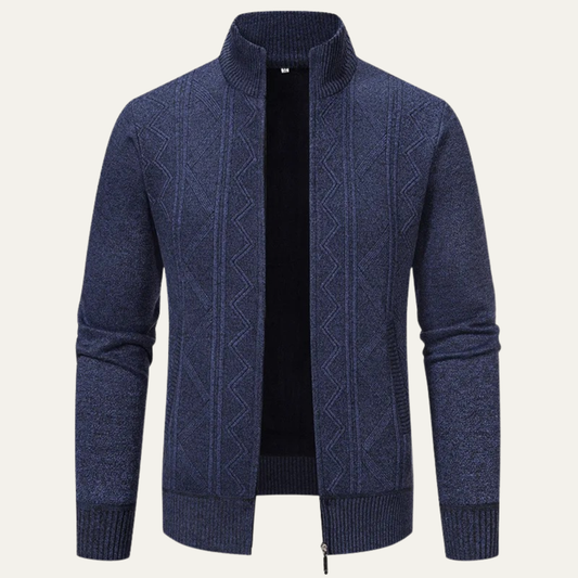 VogeLuxe | Men’s Full-Zip Diamond Knit Sweater Jacket 0