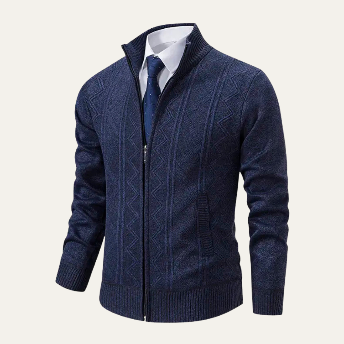 VogeLuxe | Men’s Full-Zip Diamond Knit Sweater Jacket 1