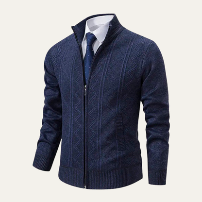VogeLuxe | Men’s Full-Zip Diamond Knit Sweater Jacket 1