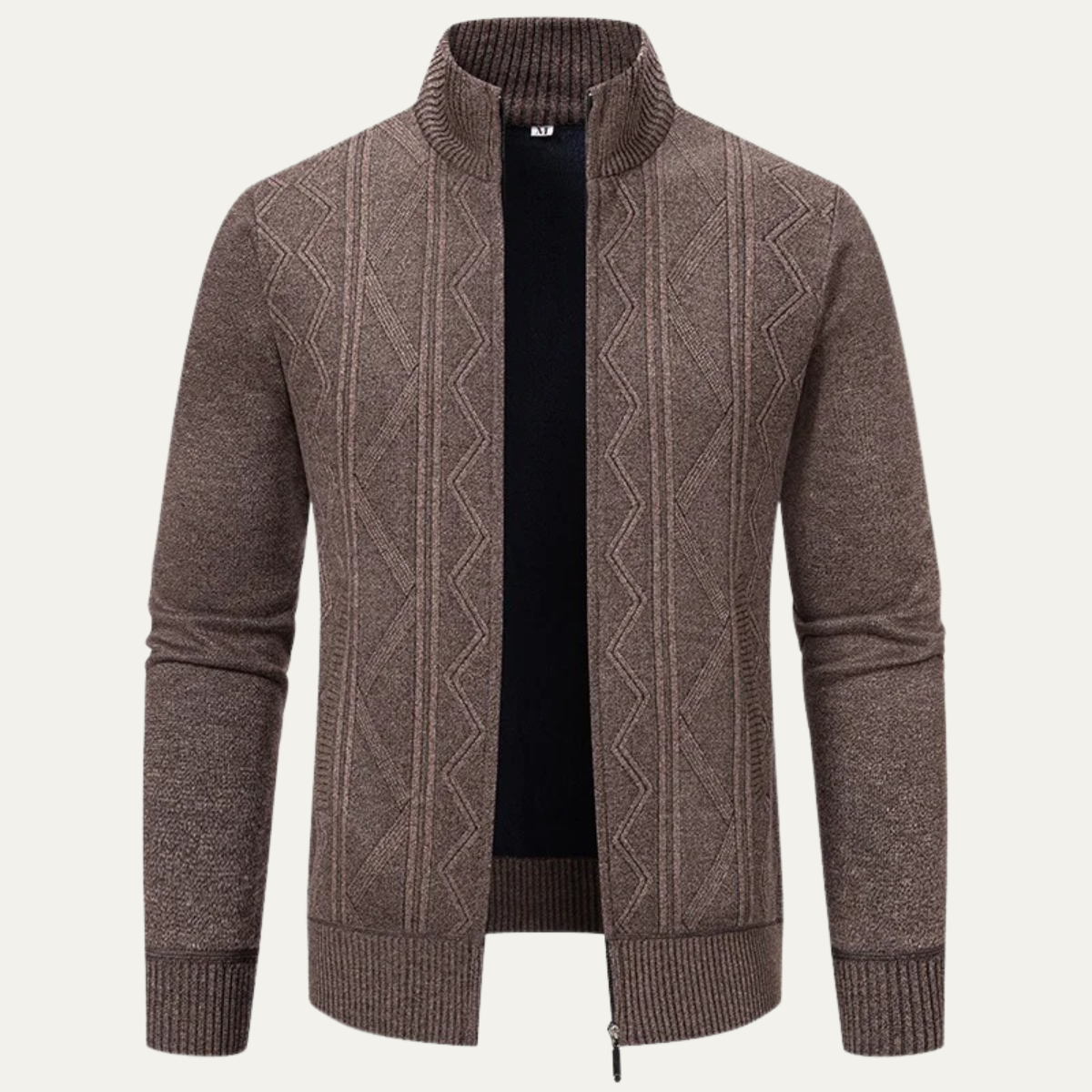 VogeLuxe | Men’s Full-Zip Diamond Knit Sweater Jacket 10
