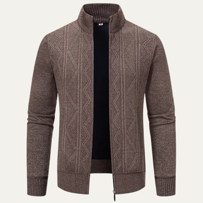 VogeLuxe | Men’s Full-Zip Diamond Knit Sweater Jacket 10