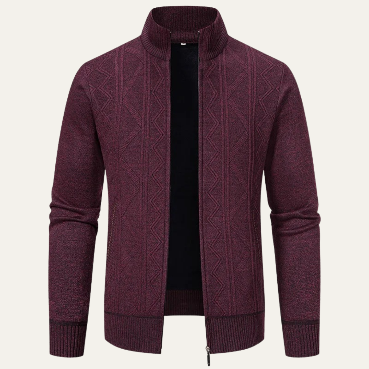 VogeLuxe | Men’s Full-Zip Diamond Knit Sweater Jacket 11