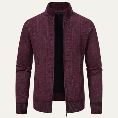 VogeLuxe | Men’s Full-Zip Diamond Knit Sweater Jacket 11