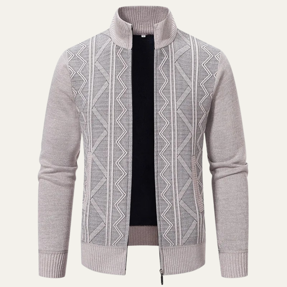 VogeLuxe | Men’s Full-Zip Diamond Knit Sweater Jacket 12