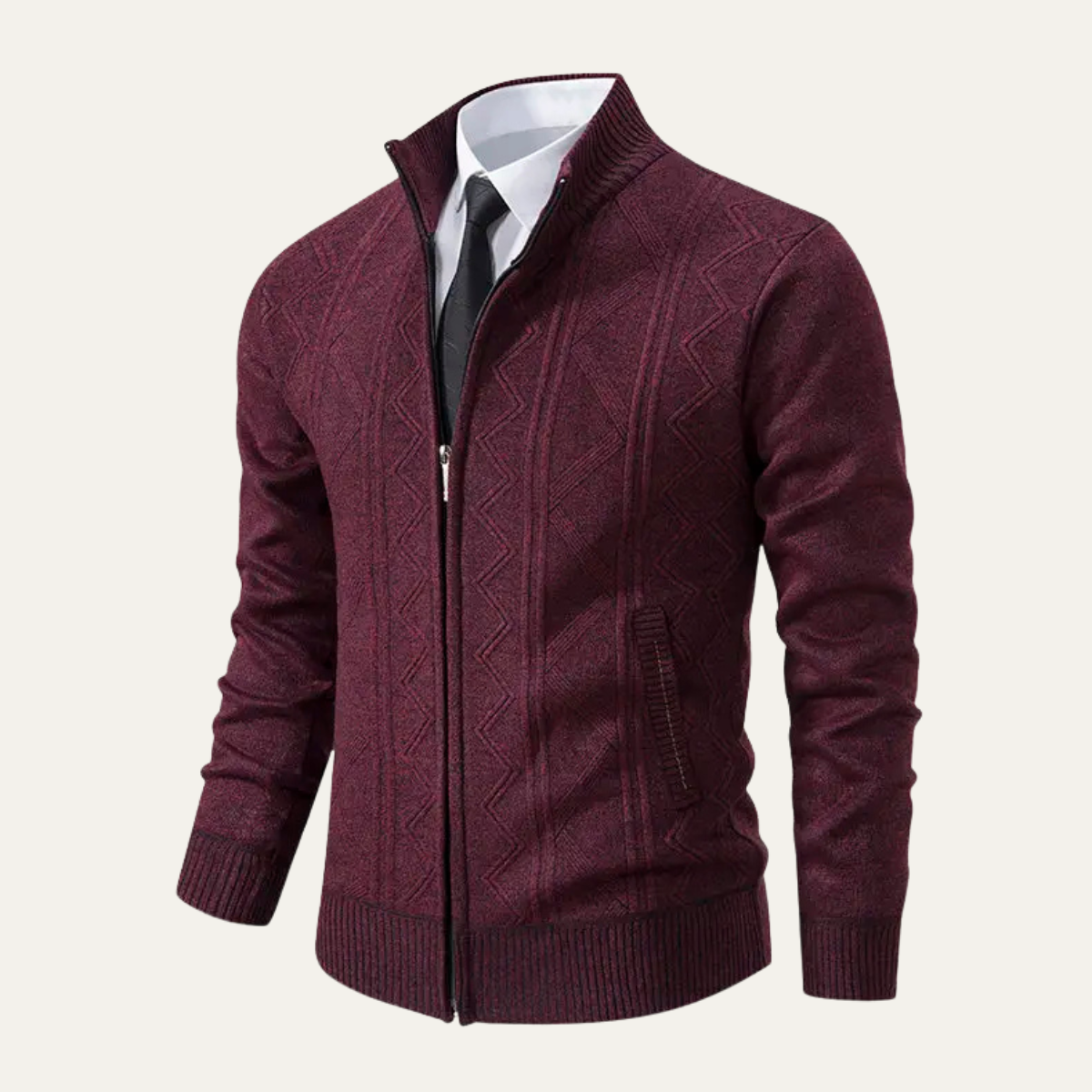 VogeLuxe | Men’s Full-Zip Diamond Knit Sweater Jacket 3