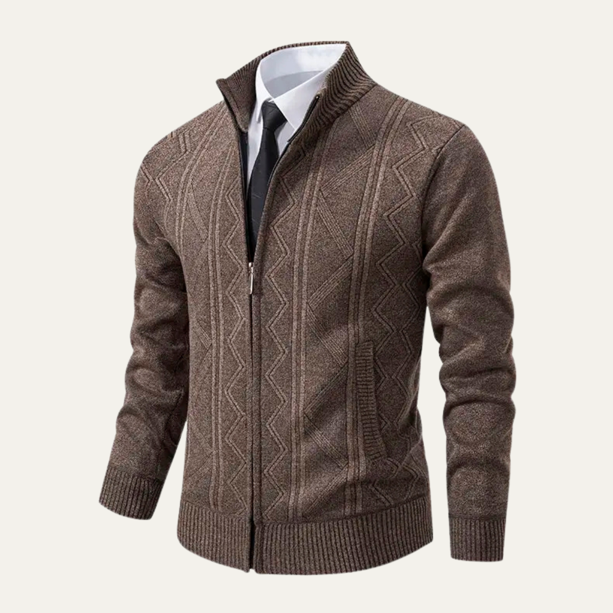 VogeLuxe | Men’s Full-Zip Diamond Knit Sweater Jacket 5