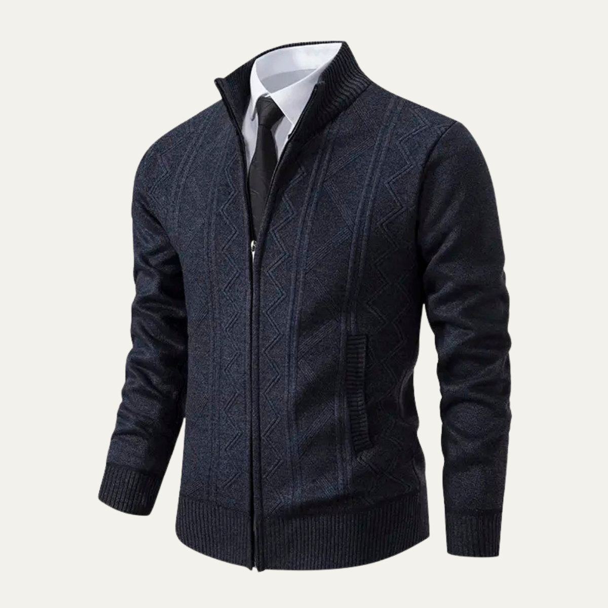 VogeLuxe | Men’s Full-Zip Diamond Knit Sweater Jacket 7