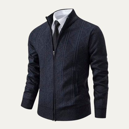 VogeLuxe | Men’s Full-Zip Diamond Knit Sweater Jacket 7