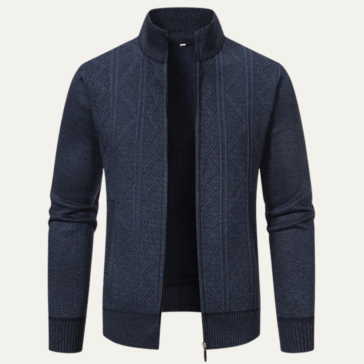 VogeLuxe | Men’s Full-Zip Diamond Knit Sweater Jacket 9
